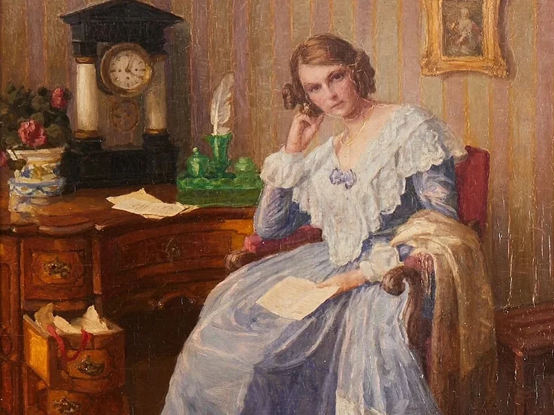 1871-Karl Maria Schuster - La lettera, giovane donna alla scrivania